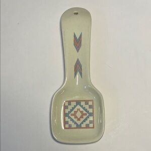 Vintage FIGI GRAPHICS Ceramic Cooking Spoon Rest with Geometric Aztec Design